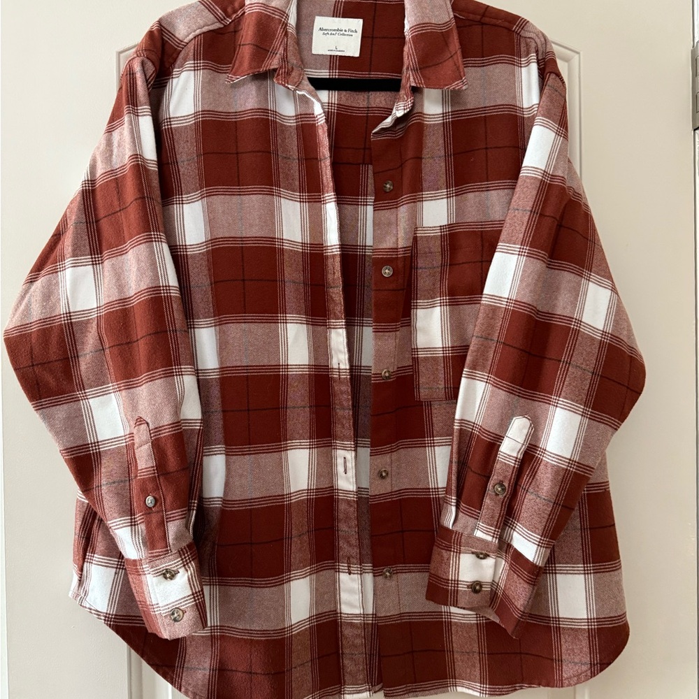 Red and White Plaid Button-Up Shirt